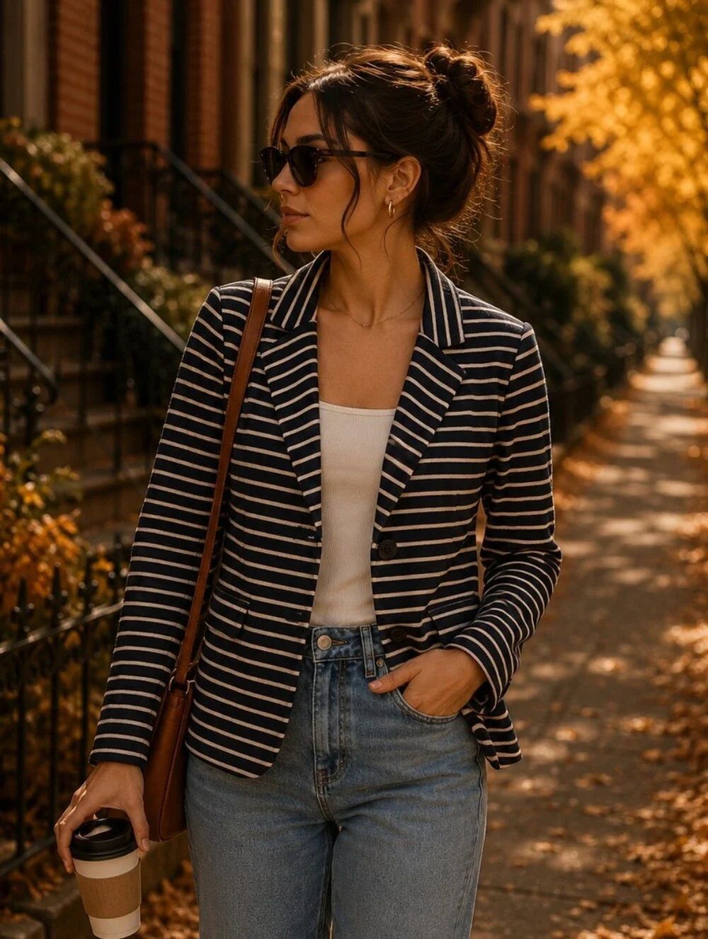 J. Crew Navy and Cream Striped Knit Blazer